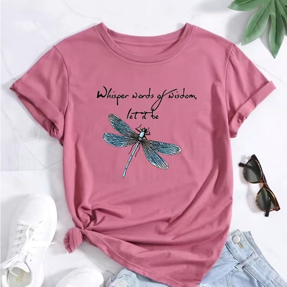 None Tops - 💐NEW Womans Rose Shade Graphic Dragonfly TeeShirt Size 12